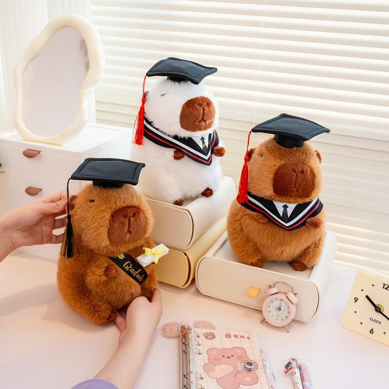 Adorable Graduate Capybara Plush Toy with Cap