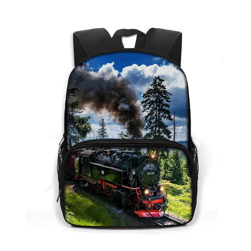 Kinder Kleuterschooltas Cartoon Schoolrugzak Kleine Dagrugzak 16 Inch Locomotief Trein Kinderen Schooltassen voor Jongens Meisjes Boekentas