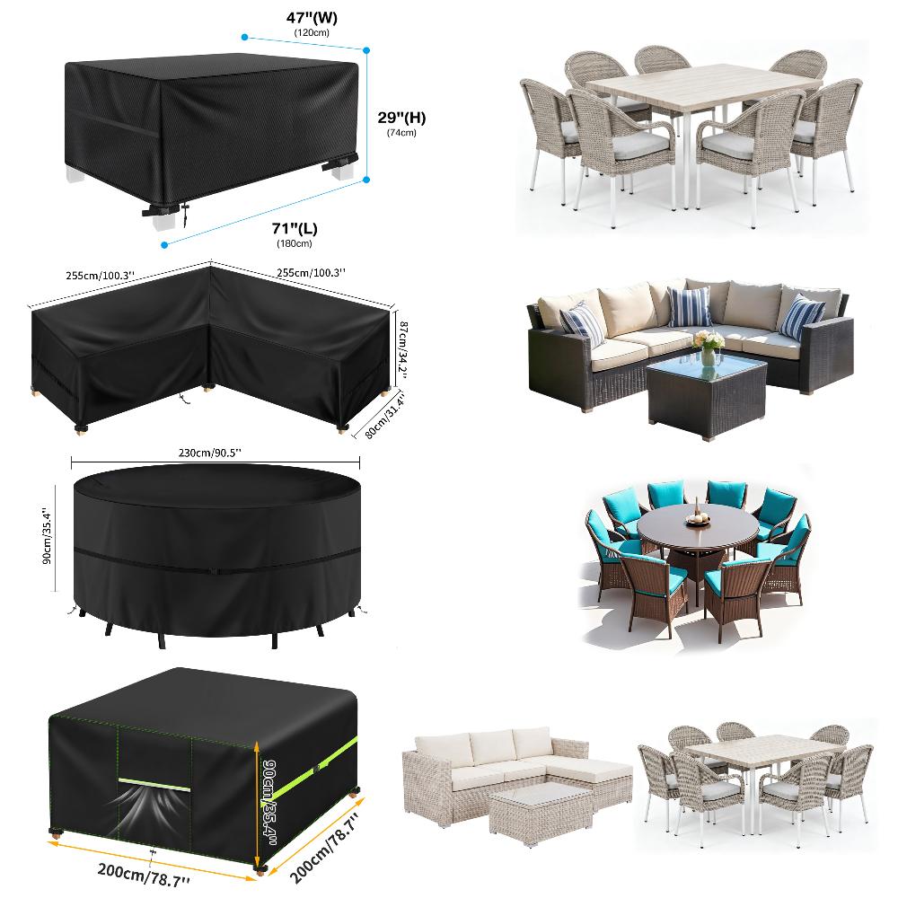 Garden Furniture Cover Waterproof Windproof Anti-UV Heavy Duty Rip Proof 111D Oxford Patio Table Chair Sofa Furniture Protector