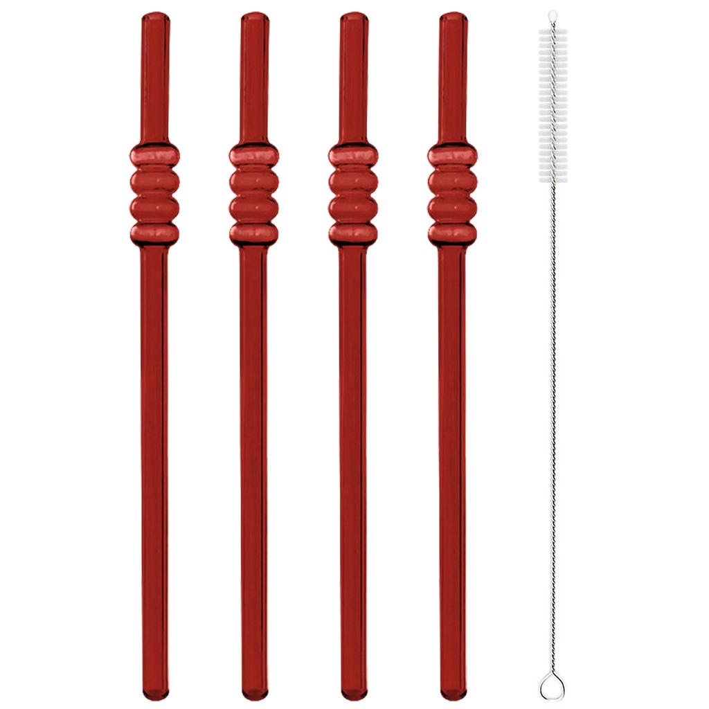 4pcs Red Creative Gldss Straw Milk Tea Juice Cocktail Straw with Brush High Borosilicate Glass Straw Set Kitchen Bar Accessories