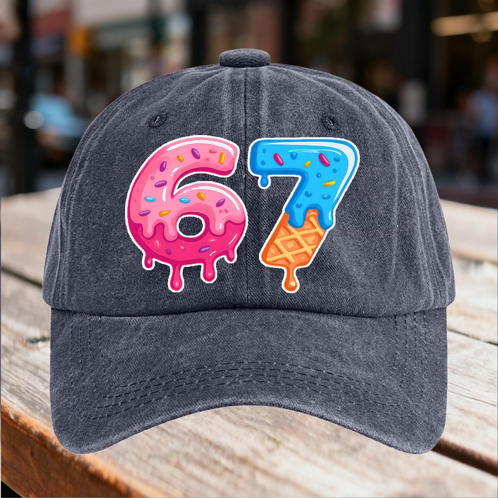 Vintage Six Seven Ice Cream Drip Cool 67 Funny Number Baseball Cap Men Women Denim Snapback Hat Outdoor Hip Hop Baseball Caps