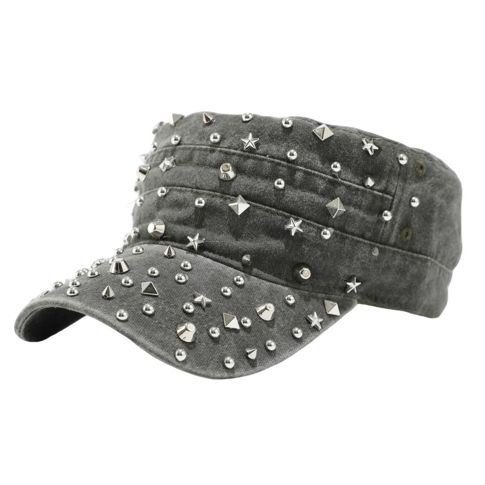 Cotton Rivet Flat Top Hat Y2k Retro Baseball Cap Casual Rivet Peaked Cap Girl