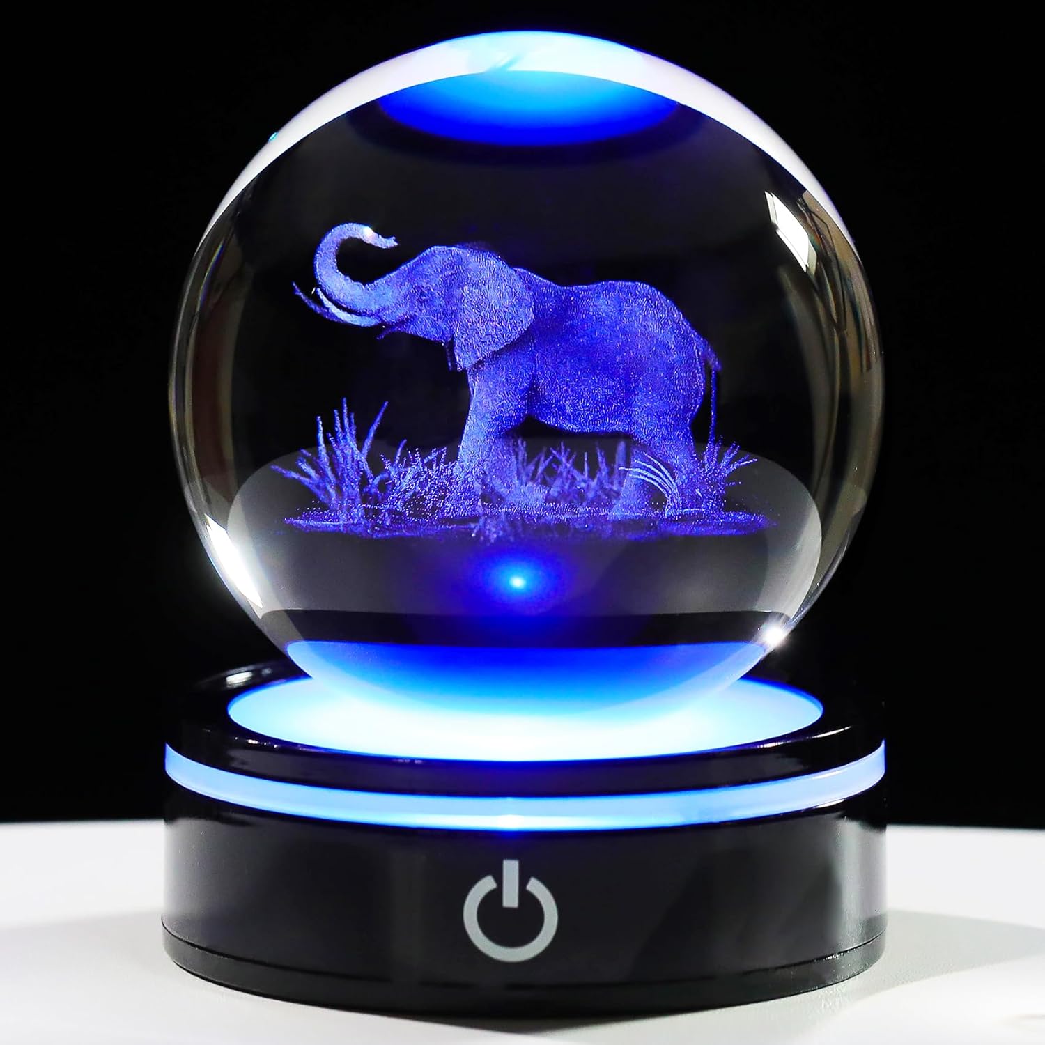 

3D Elephant Figurine Crystal Ball with Colorful Light Base Lights for Bedroom Aesthetic Novelty Ring Light Mood Light Ball Lamp Birthday Gift чорний