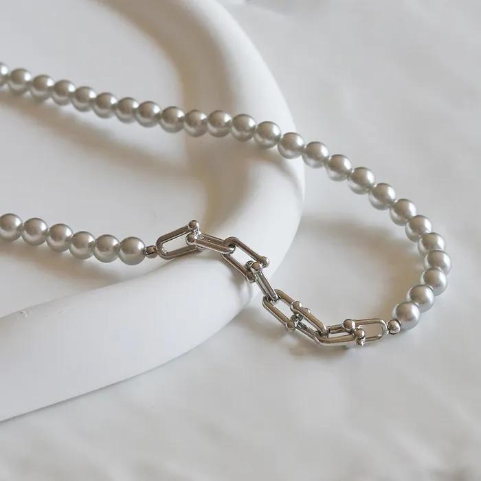 JJ01 Gray Pearl Choker Necklace