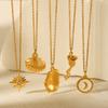 Fashion Versatile Women Necklace Rose Flower Eight Pointed Star Moon Scallop Titanium Steel Pendant Jewelry