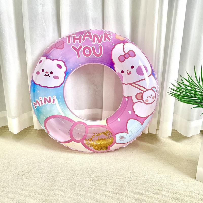 Childrens Cartoon Teddy Bear And Rabbit Glitter Inflatable Swimming Ring