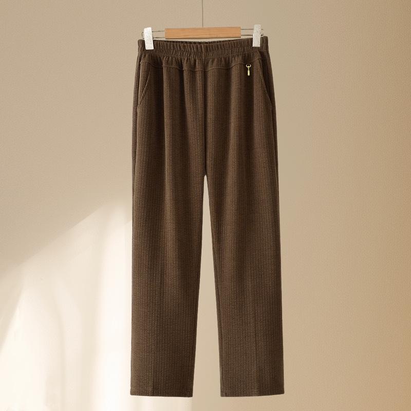 Mom's High-Waisted Striped Corduroy Pants - Spring & Autumn Casual for Middle-aged & Elderly