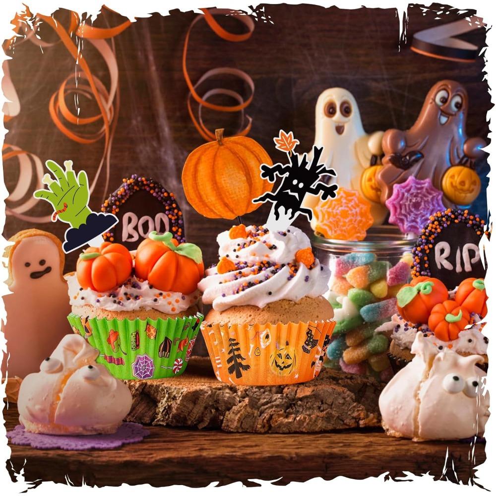 100pcs Halloween Cupcake Liners Ghost Pumpkin Muffin Baking Cups Wrapper Tray Holder Party Candy Cake Decorations Supplies