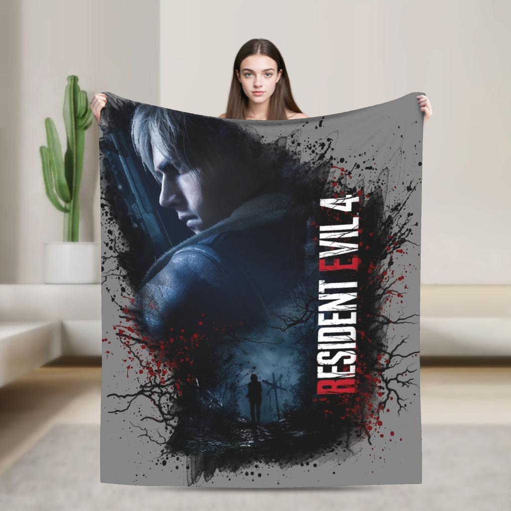 Leon Kennedy Resident 4 Remake Blankets Fleece Video Game Eviled Super Warm Throw Blankets for Bedroom Sofa Bed Rug