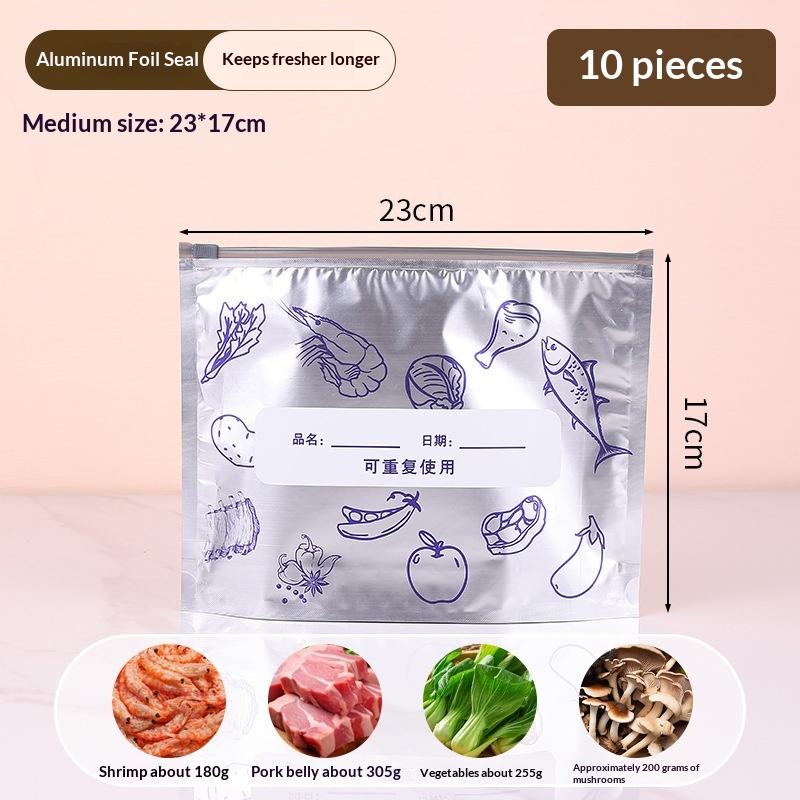 10Pcs Aluminum Foil Storage Bags Freezer Sealed Organizers Food Packaging Reusable Pantry Odor-Proof Bag Kitchen Essential M