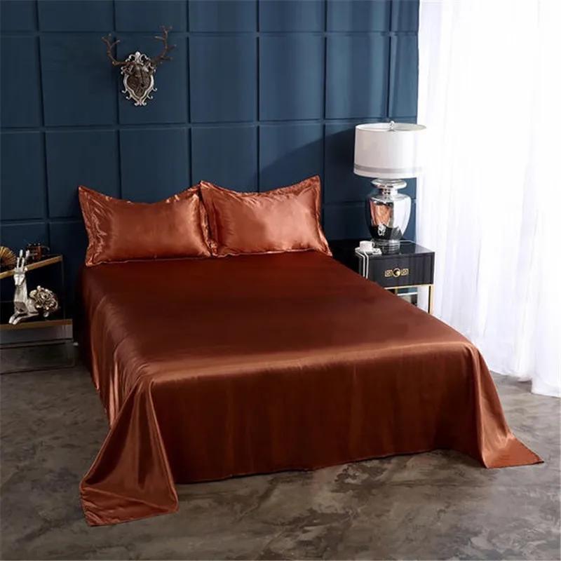 3Pcs Luxury Satin Silk Flat Bed Sheet Set Single Queen Size King Size Bedspread Cover Linen Sheets Double Full Double Sexy