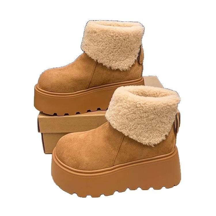 Thick-soled heightening snow boots, new winter plush warm fluffy short boots, big-headed cotton shoes