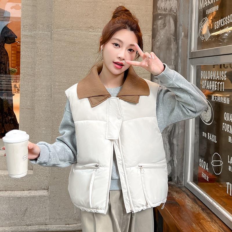 Knitted collar down cotton vest women's short autumn and winter versatile cotton-padded vest vest vest jacket
