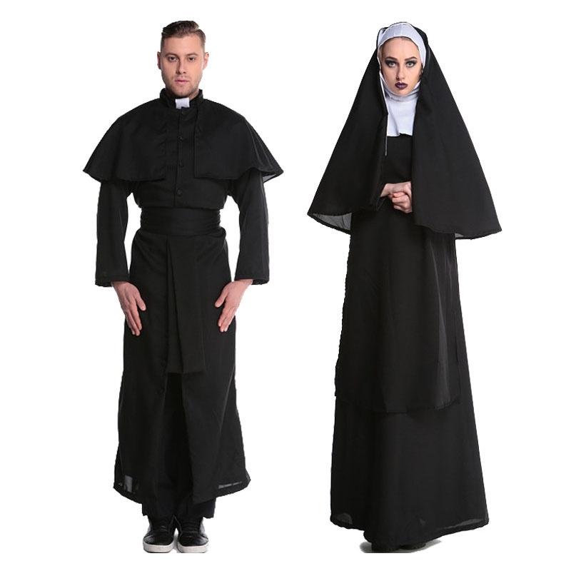 Stock Women Fancy Dress Nun Priest Sister Adult Cosplay Halloween Costume