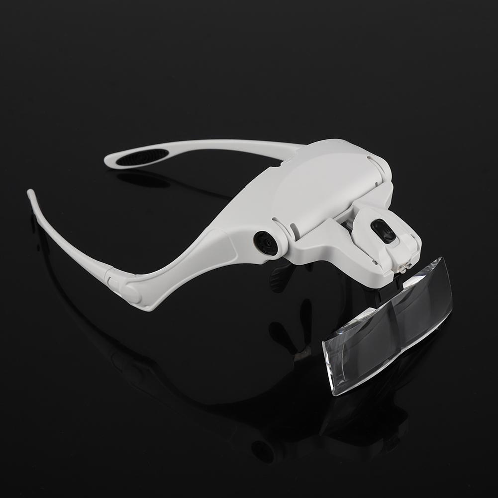 Hands Free Eyeglasses Bracket Magnifier with 5 Pcs Lenses Headband 2 LED Head Lights