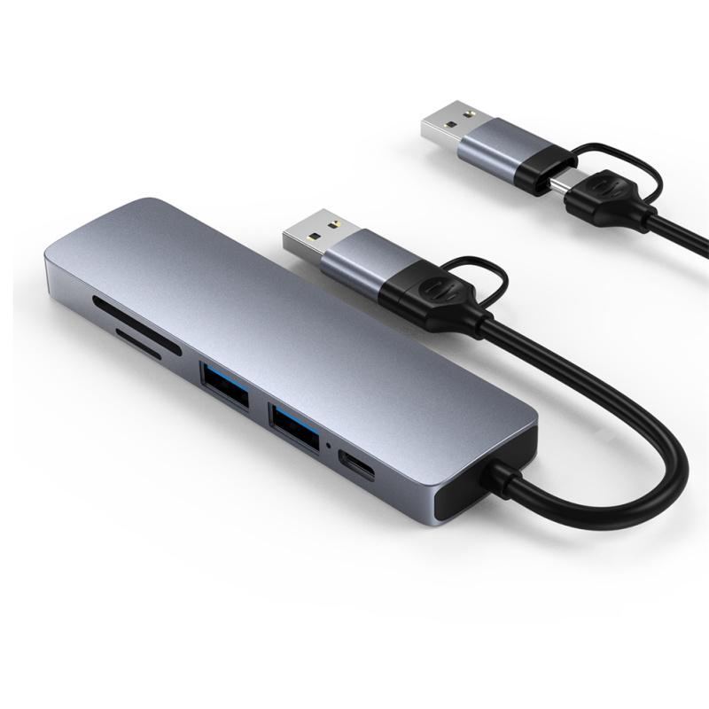 Usb C Hub 6-in-1 Dual-head Type C/usb Docking Station Pd Fast Charging Adapter Supports Sd/tf