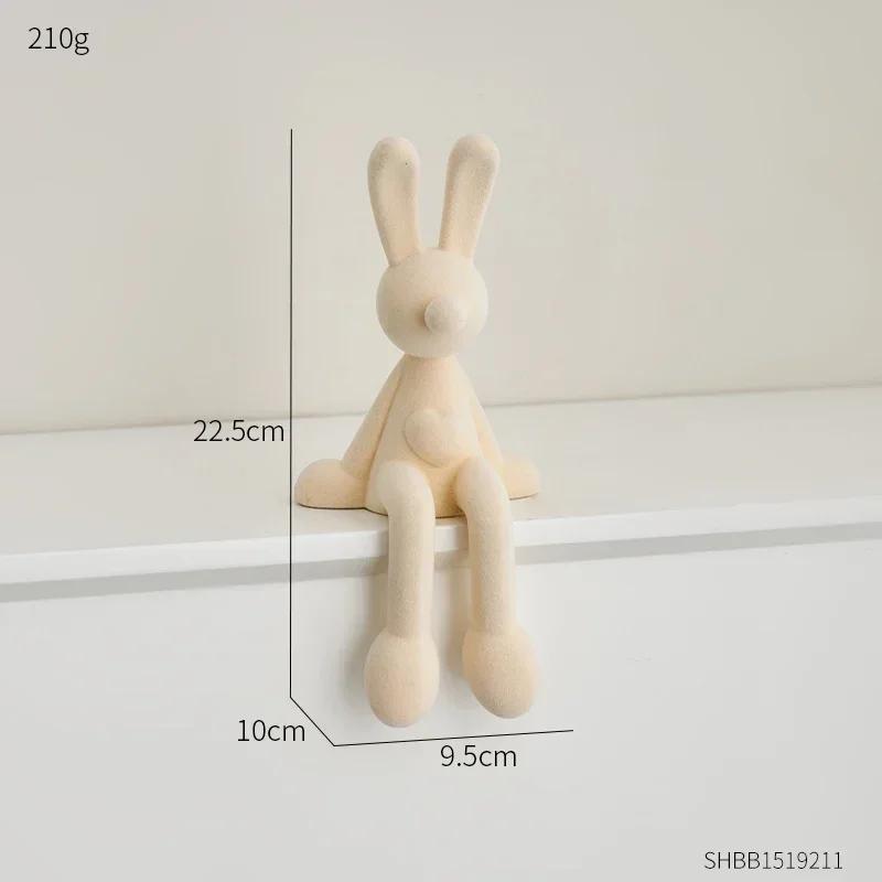 Neue nordische sitzende Kaninchen-Beflockungsfigur mit langem Ohr, TV-Weinschrank, moderne Kunst, Dekoration für Zuhause, Desktop, Veranda, Skulptur, Handwerk