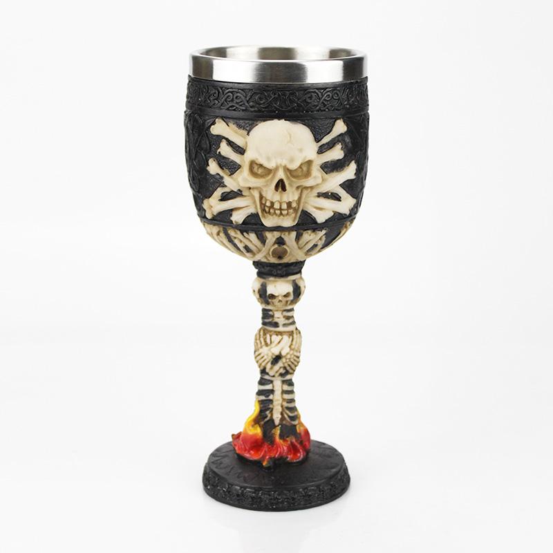 Gothic Goblet 3D Viking Stainless Steel Resin Skull Wine Goblet Dragon Claw Skeleton Spine Whiskey Cup Wine Glass for Halloween