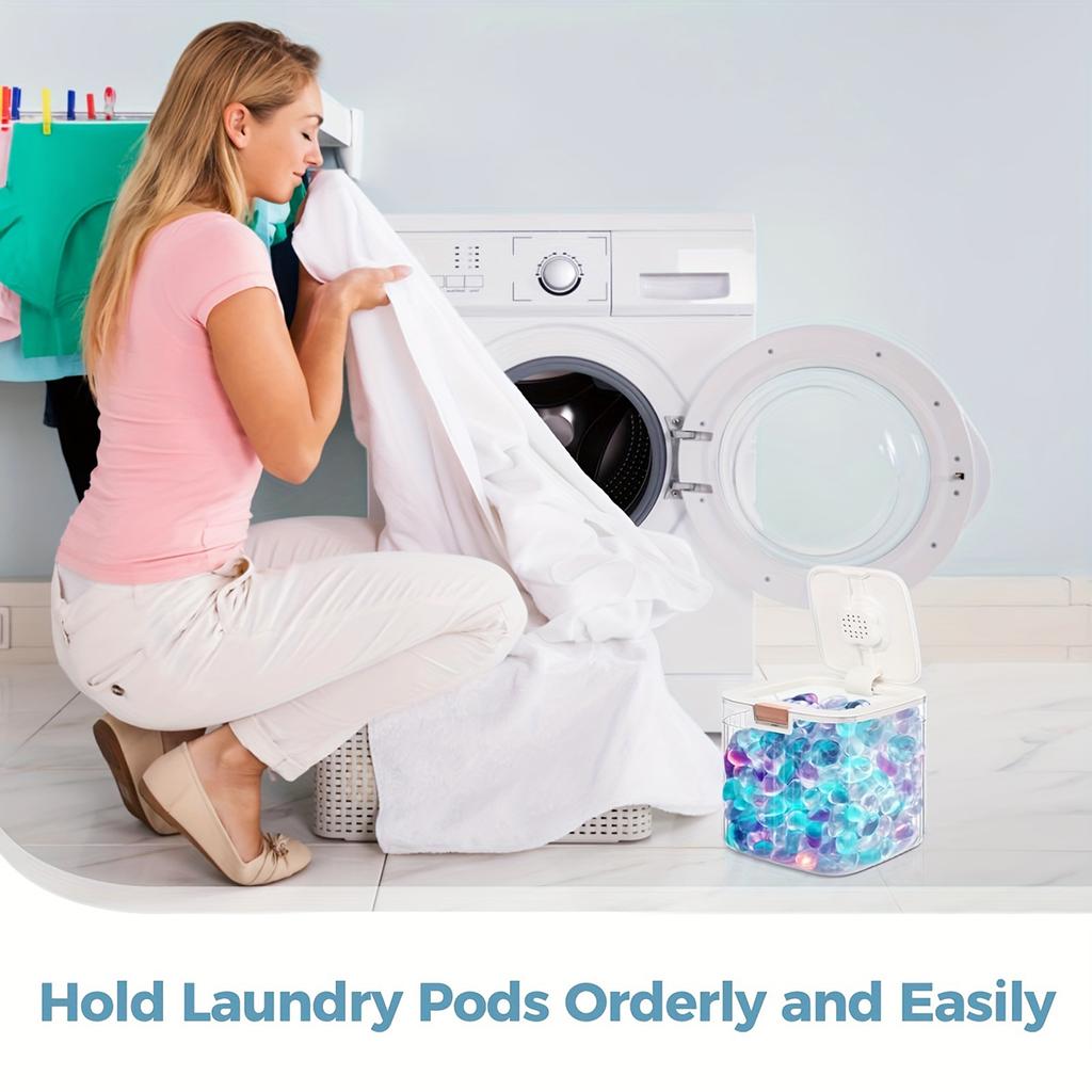 Laundry Pods Container, Laundry Detergent Organizer,Laundry Case with Pop-Up Lid Design, Laundry Room Storage Container