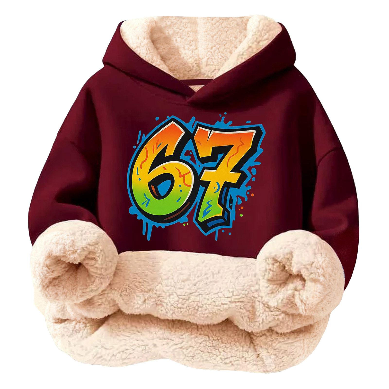 

Children s Fashionable Printing Casual Fleece Hooded Loose Fit Hoodie Without Pockets 170