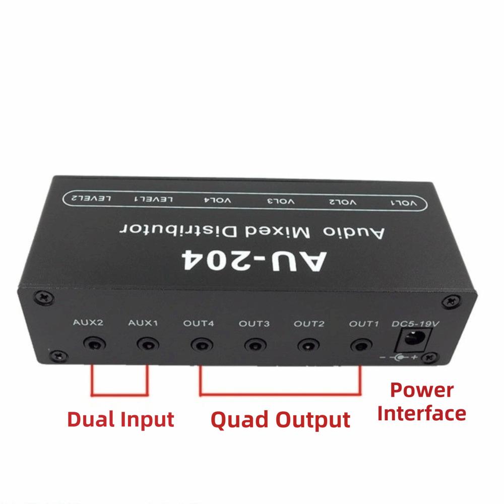 DC 5-15V Headphone Amplifier Mixer 2 In 4 Out Signal Mixer Box  for Stage Performance