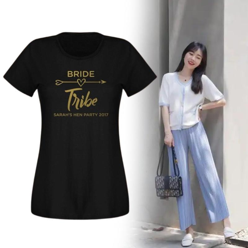 Bride Tribe Letter Print Short Sleeve T Shirt For Women Breathable Fashion Casual Wear