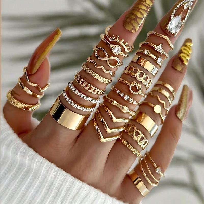 Fashion Geometric Knuckle Rings Set For Women Vintage Crystal Heart Gold Color Rings Girls Party Jewelry Accessories Gifts 2025