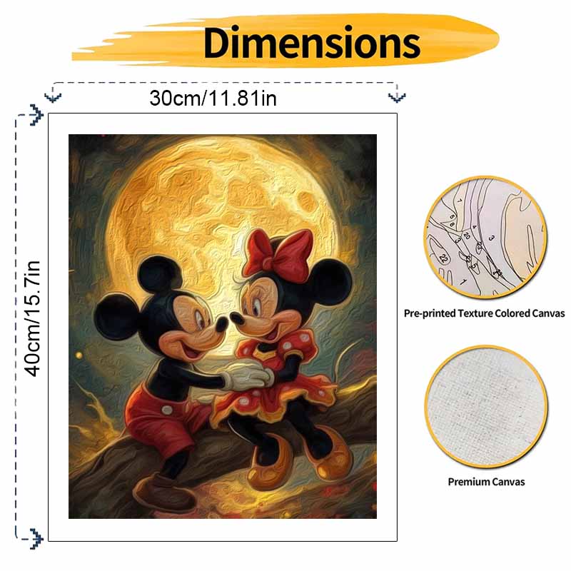 Disney Paint By Number Kit Mickey Minnie Moon Drawing Canvas DIY Picture Home Decor Disney Oil Painting Lovers Gift Modern Wall Art