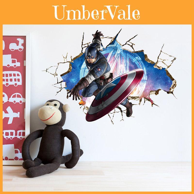 Vibrant 3d Superhero Avengers Wall Stickers Kids Cartoon Room Decor Removable Pvc Wallpaper