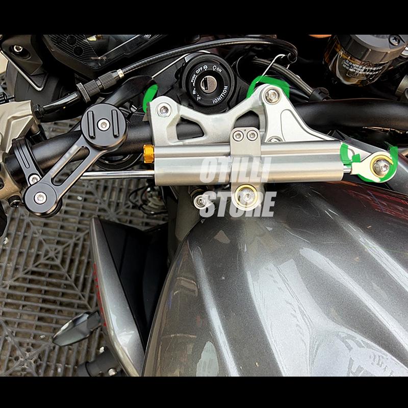 Carbon Steering Damper Stabilizer Motorcycle Directional Dampers Mount Bracket Support Kit For Street Triple 765R 765RS 1200RS