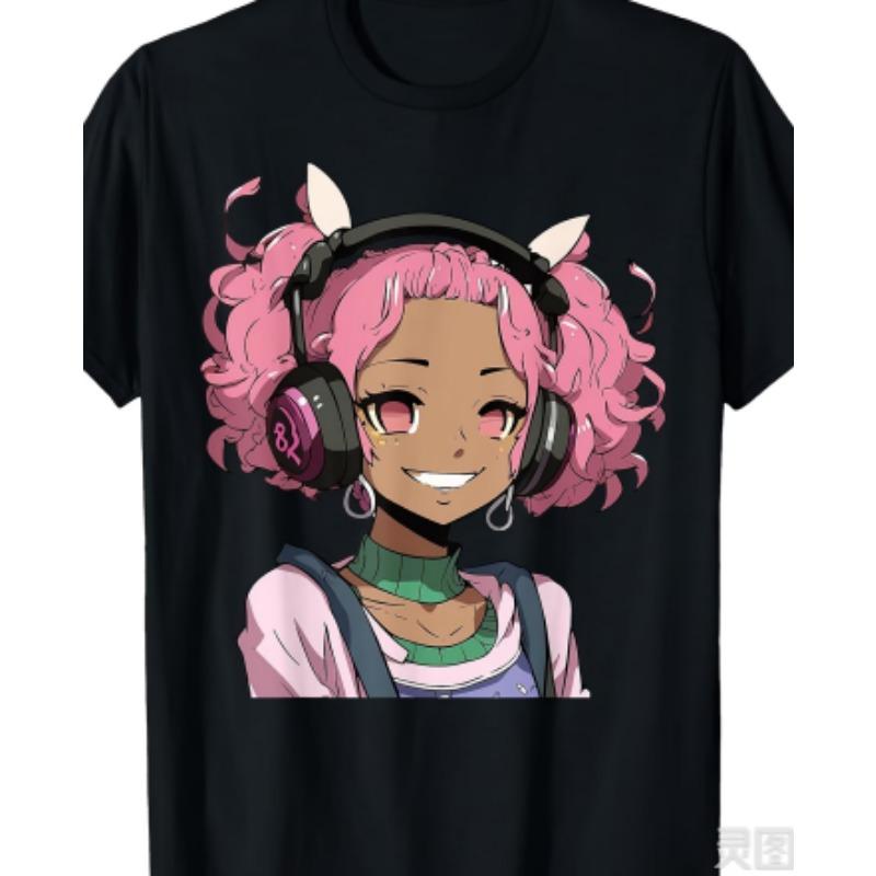 Men's Anime Print T-Shirt - Anime Character Print Crew Neck Short Sleeve Shirt, Machine Washable, Suitable for Anime Apparel and Party Outfits