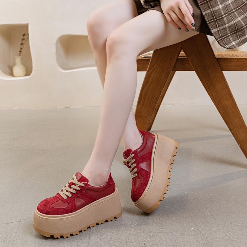 8cm Suede Leather Mesh Platform Shoes Wedge Sneakers for Women Hidden Heel Increased Shoes Spring Autumn Sneakers Female
