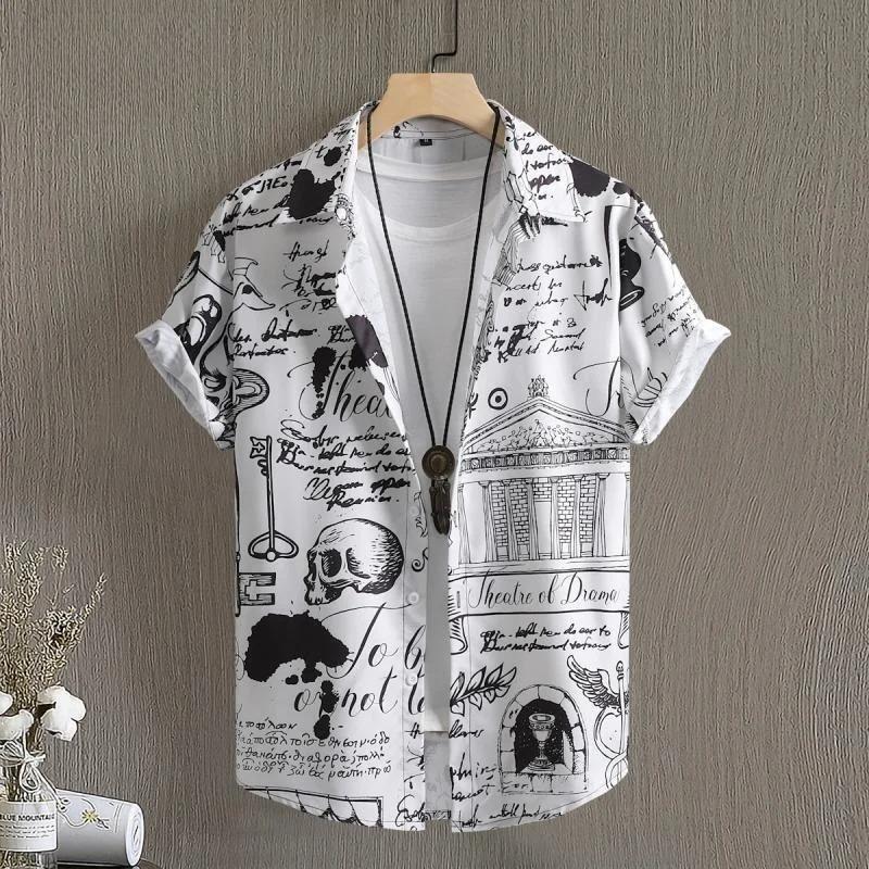 Cartoon Animal Pattern Hawaiian Shirt for Men Skeleton 3D Printed Aloha Shirts Summer Casual Short Sleeve Blouse Lapel Tops