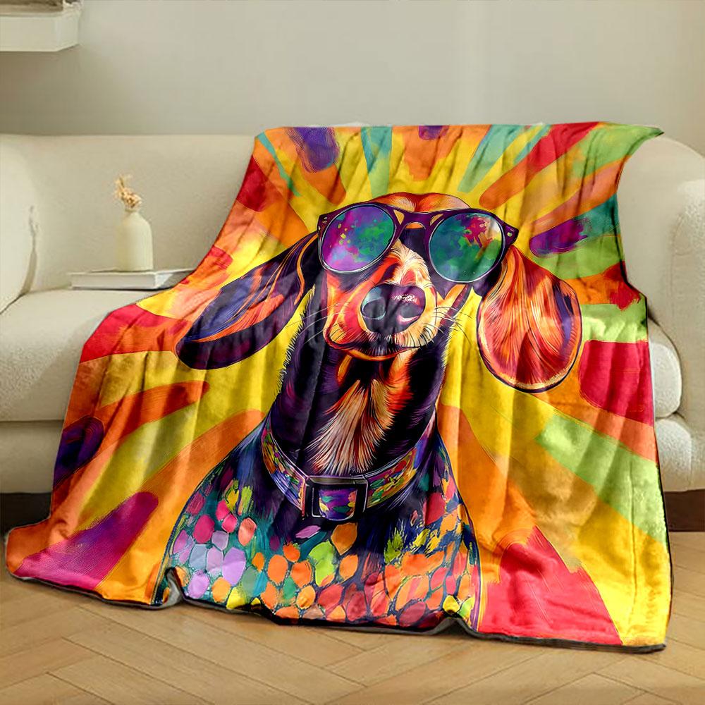 Colorful Dachshund with Sunglasses print blanket soft and cozy perfect for the living room bed sofa or a nap,gift