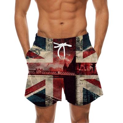 Men's Summer Beach Health Fabric Black Stretch Casual Ordinary 3D Printed Shorts Men Flag Cartoon Trousers