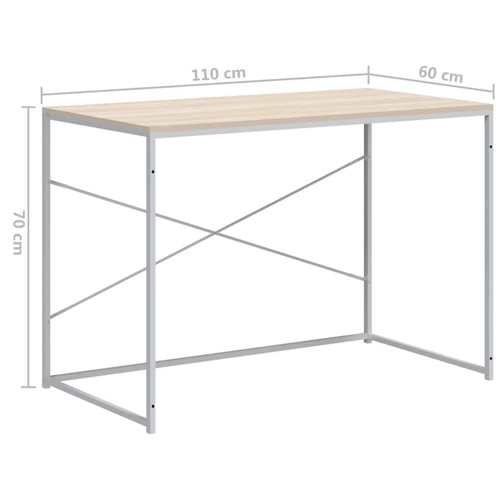 Computer Desk In White and Oak Look 110 X 60 X 70 Cm Engineered Wood