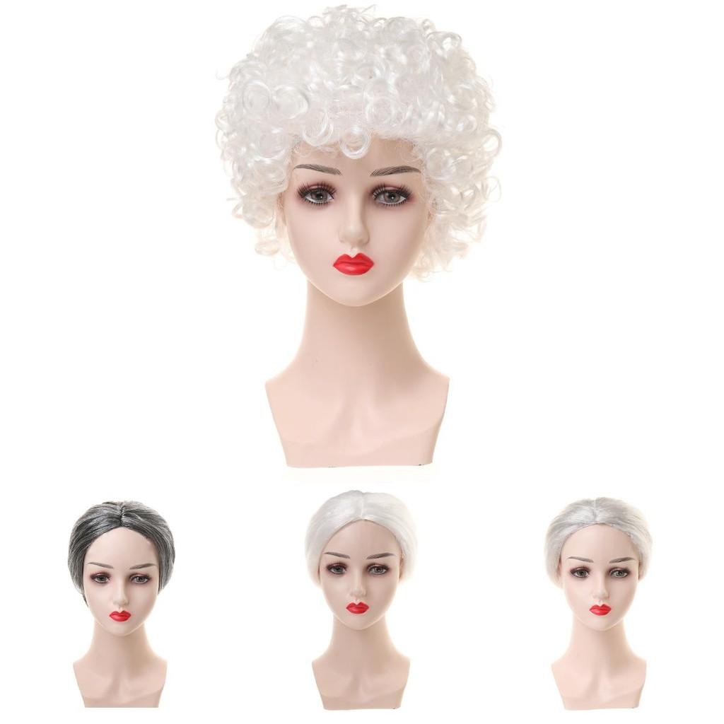Premium Short Silver Curly Hair Wig Perfect For Halloween Costumes And Dress-up