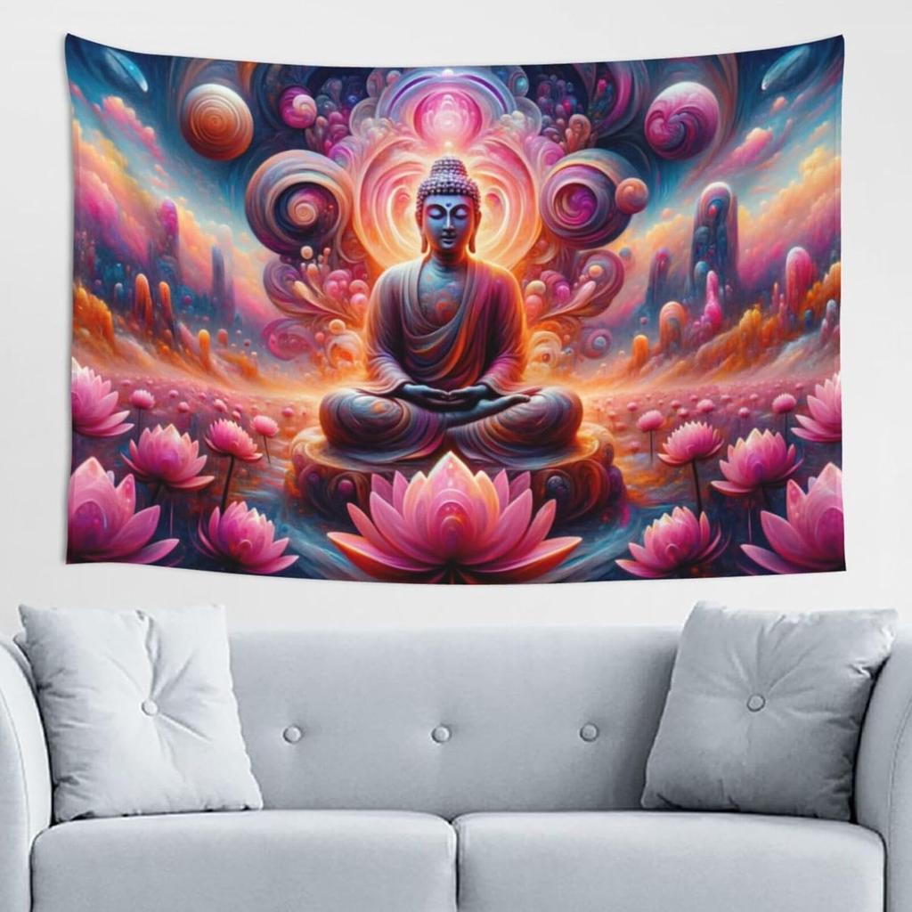 Zen Tapestry Buddha Tapestry Spiritual Meditation Wall Hanging Buddhist Wall Art Zen Lotus Flower Tapestries For Bedroom Living