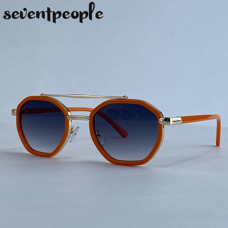 Classic Steampunk Octagon Sunglasses Women  Luxury Brand Vintage Polygon Double Beam Sun Glasses For Ladies Punk Eyewear