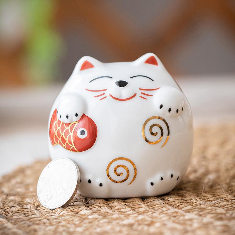 Ceramic Lucky Cat Piggy Bank Saving Coin Box Save Money Box Fortune Cat Ornament Statue Figurine Feng Shui Craft Home Decor