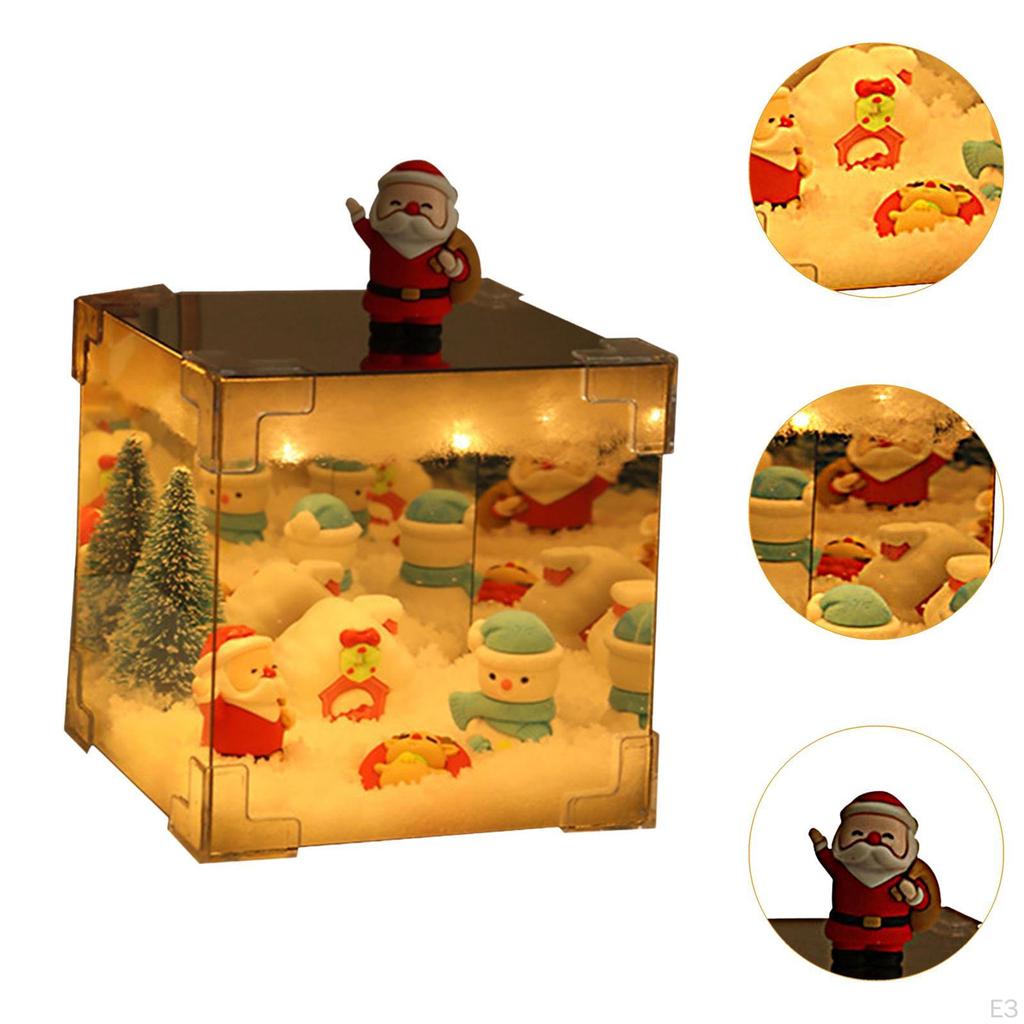 DIY Christmas Night Light Kit Figurines Cube Mirror Decoration