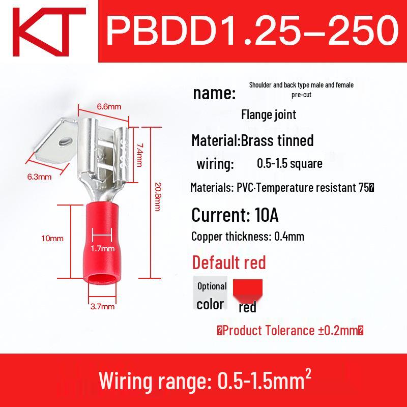 KT KST PBDD1.25/2/5.5-250 Shoulder-Back Pre-Insulated Male/Female Cold Crimp Terminal Connector