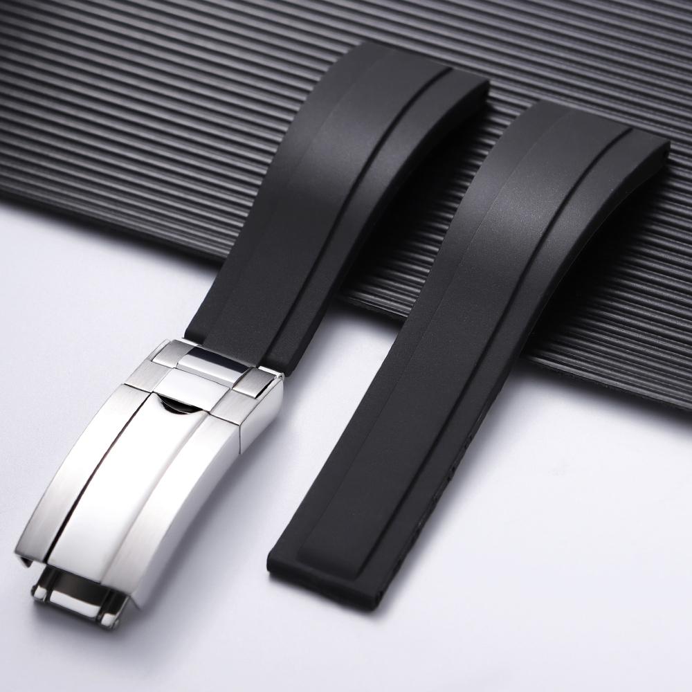 20mm Silicone Watch Band Rubber Watch Strap for Rolex Water Ghost Series Wrist Band Waterproof Fold Buckle Men Sport Bracelet