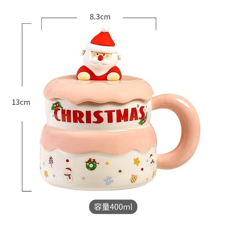 400ML Santa Claus Ceramic Cup Large Capacity Painted Coffee Mug Afternoon Tea Flower Tea Cup Home Breakfast Mug Christmas Gifts