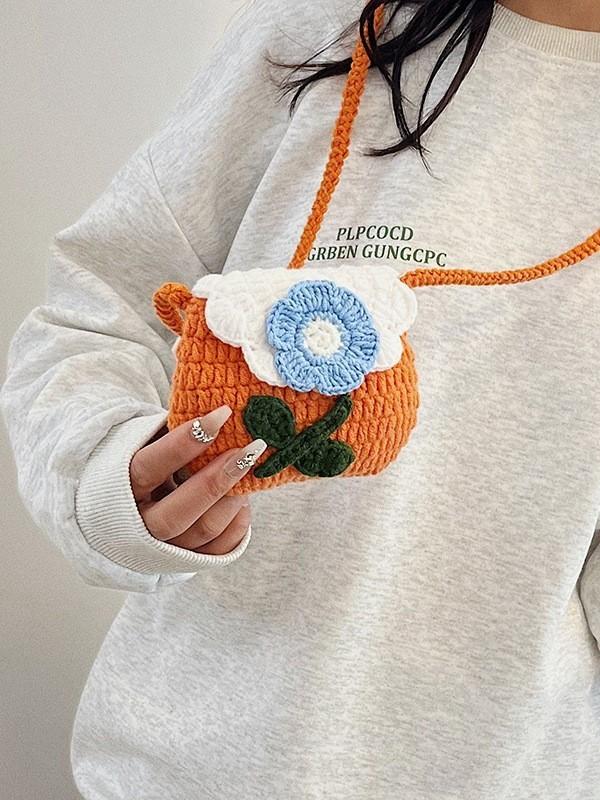Baby Girl Mini Knit Flower Purse With Snap Closure For Daily Use