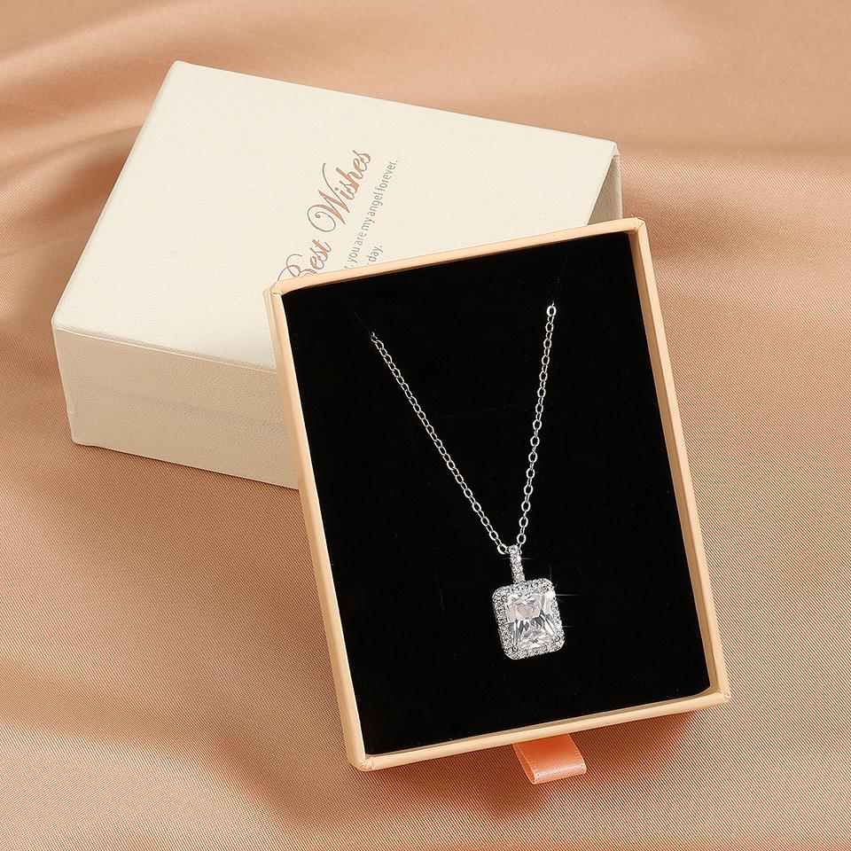 ZAKOL Simple Geometric Crystal White Zircon Pendant Necklace For Women copper-Color Wedding Party Zircon Gift With Box