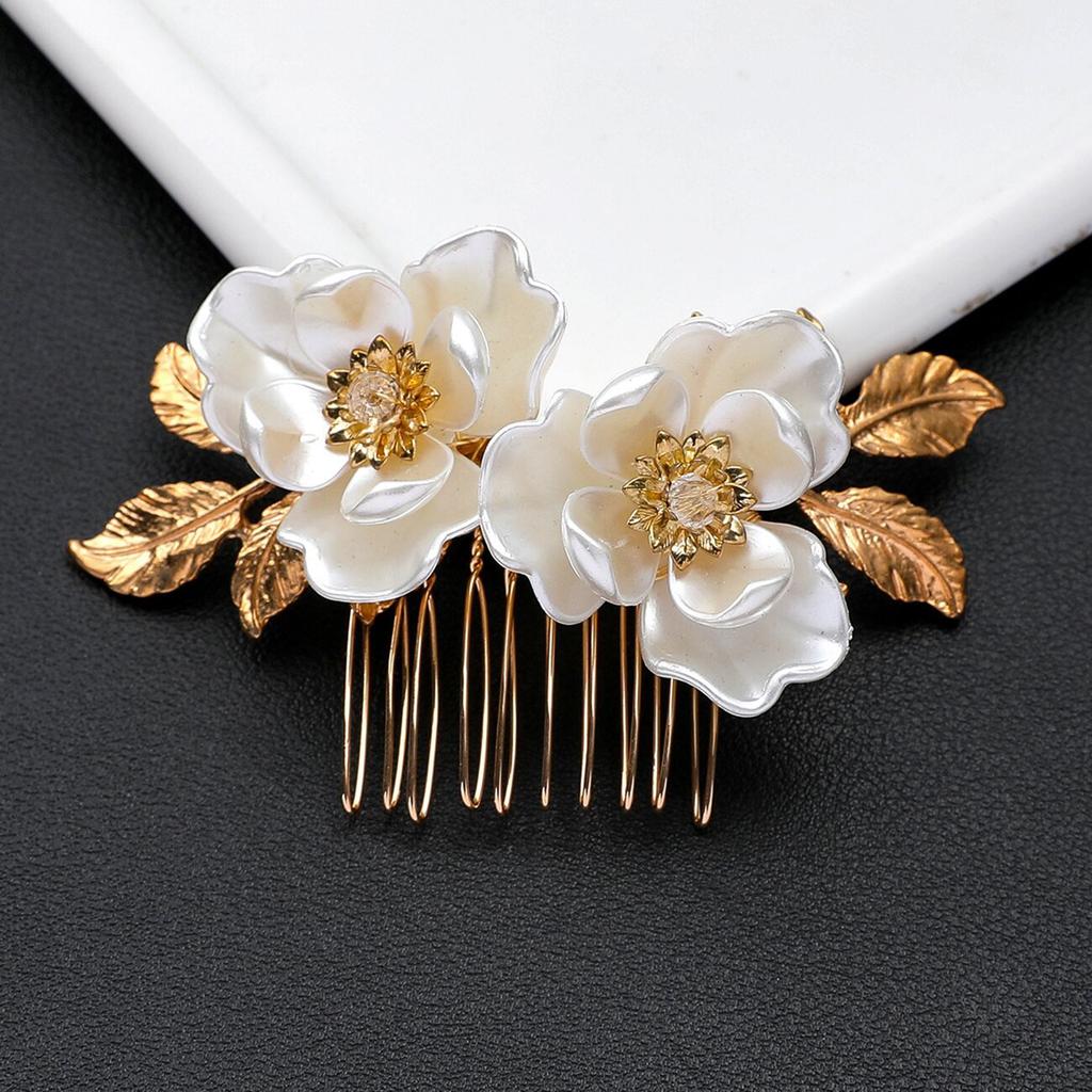 Bridal Hair Comb with White Lotus Decor Wedding Elegant Alloy Comb Barrette for Princess Party Favors Accessories