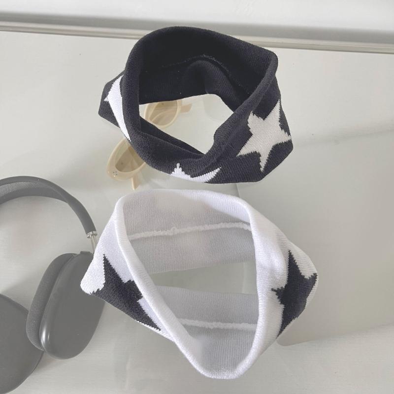 Gestricktes Stirnband mit Sternmuster für Damen Elastisches Bandeau Sportliches Stirnband Schweißabsorbierend Rutschfest Dehnbar Trainings-Haarband