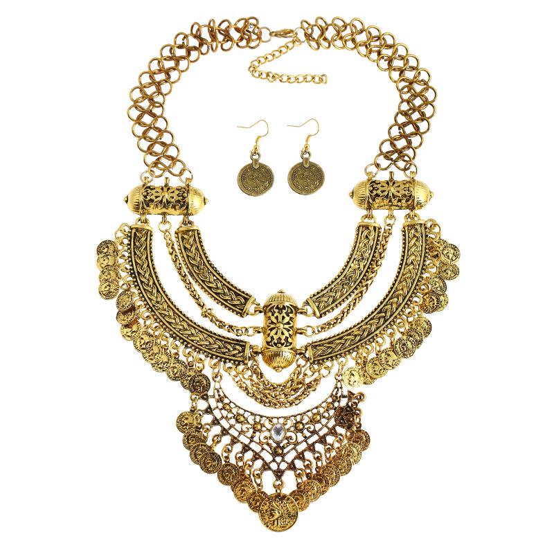 

Fashion Trend Accessories, Fashion Coins Retro Style Crescent Tassel Thick Chain Short Necklace Set
