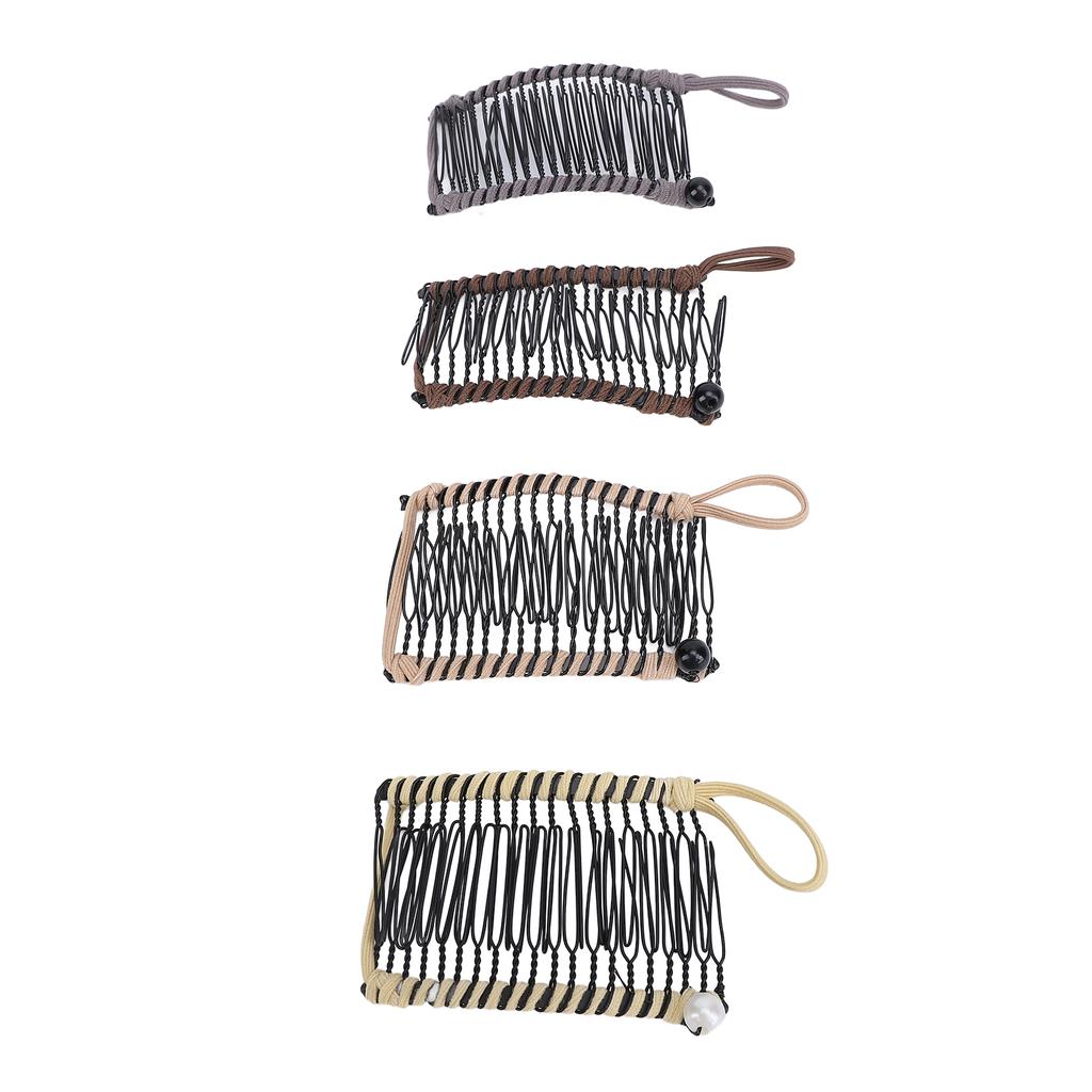 4pcs 20 Teeth Stretch Banana Comb Clincher Light Brown Gray Yellow Dark Brown Hair Banana Clips for Curly Thick Wavy